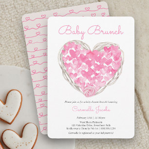 Baby Brunch Rosa Hearts Rustic Girl Baby Shower Inbjudningar
