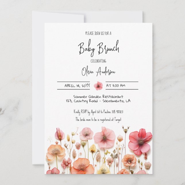 Baby Brunch Shower vild blommor Inbjudningar (Framsida)