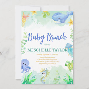 Baby Brunch under Sea Blue Grönt Baby Shower Inbjudningar
