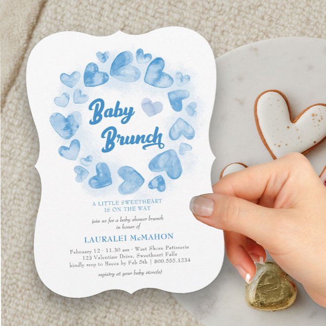Baby Brunch Valentiness Heart Boy Baby Shower Inbjudningar (Baby Brunch Blue Heart Baby Shower Invitation)