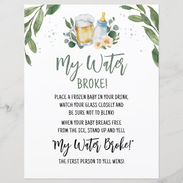 Baby brygger grönska Min vatten brast Spel Skylt (Framsida)