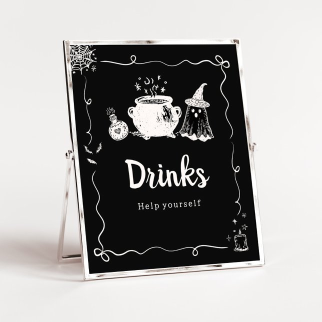 Baby brygger Halloween-drycker skylt (Hand Drawn A Baby is Brewing Baby Shower Drinks Sign)