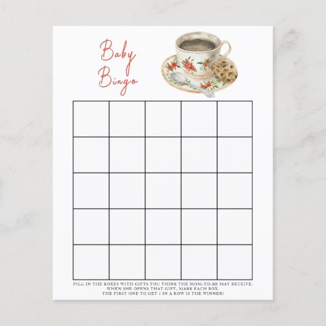 Baby brygger kaffe Baby shower bingo spel (Framsida)
