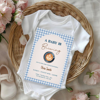 Baby brygger kaffe Baby Shower Blå Gingham Inbjudningar