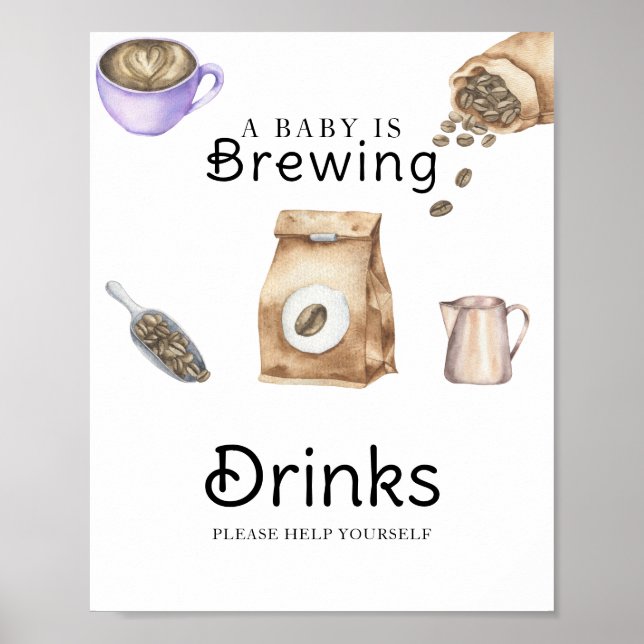 Baby brygger kaffe baby shower Drycker  Poster (Framsidan)