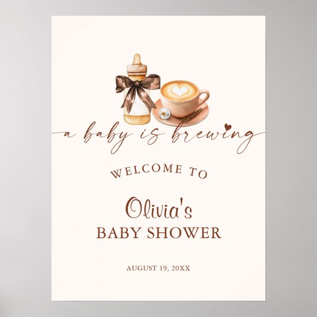 Baby brygger kaffe Baby Shower Välkomstskylt Poster (Framsidan)