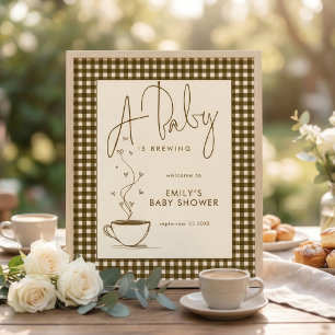 Baby brygger kaffe Gingham välkommen Baby Shower Poster