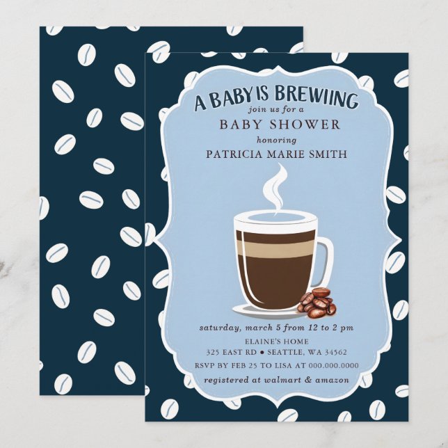 Baby brygger kaffe Könsneutral baby shower Inbjudningar (Fram/baksida)