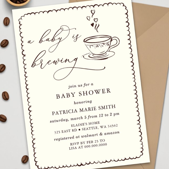 Baby brygger kaffe Könsneutral baby shower Inbjudningar (Baby is Brewing Coffee Gender Neutral Baby Shower Invitation)