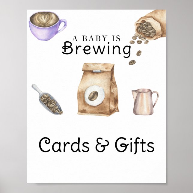 Baby brygger kaffe Kort och presenter baby shower Poster (Framsidan)