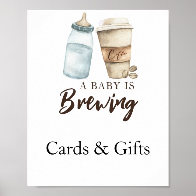 Baby brygger kaffe Kort och presenter baby shower Poster (Framsidan)
