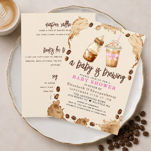 Baby brygger kaffe tjej baby shower allt-i-ett inbjudningar
