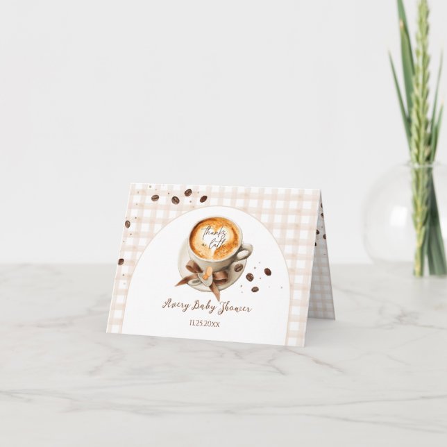 Baby brygger kaffebönstema Babyshower Tack Kort (Framsida)
