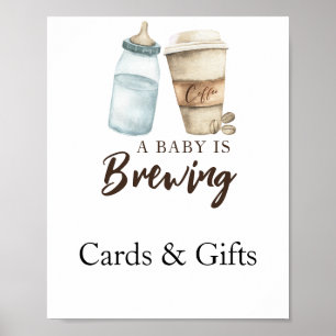 Baby brygger kaffekort och ger barndusch poster