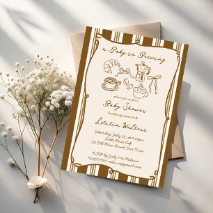 Baby brygger retro-randig kaffe baby shower inbjudningar