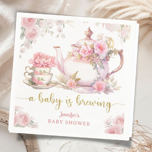 Baby brygger te Baby Shower Rosa blommor Pappersservett