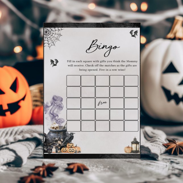 Baby bryggs Häxans Kittel Bingo Spel (A Baby is Brewing Halloween Baby Shower Bingo Game)