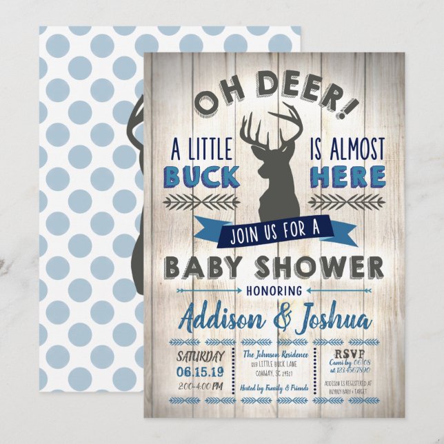 Baby Buck Hjort Baby Shower-inbjudan Inbjudningar (Fram/baksida)