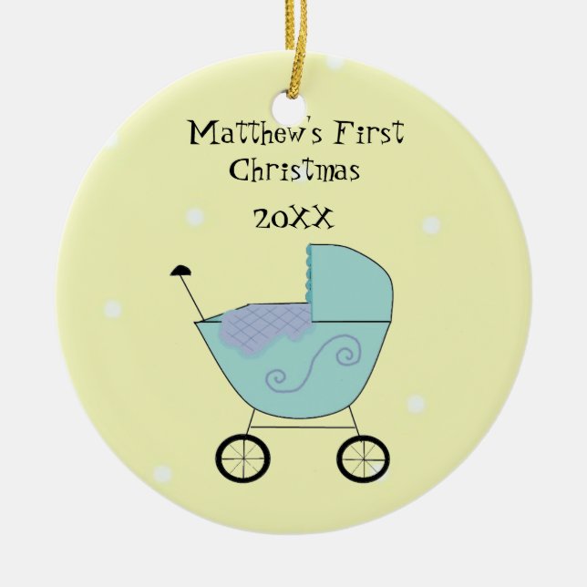 Baby Buggy Babys Första Jul Julgransprydnad Keramik (Framsidan)