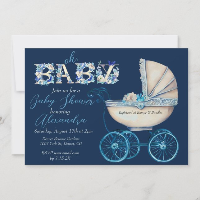 Baby Buggy Boy Baby Shower Inbjudningar (Framsida)