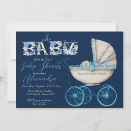 Baby Buggy Boy Baby Shower Inbjudningar