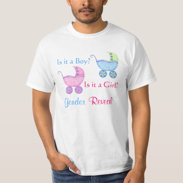 Baby Buggy Rosa Blue Gender Reveal Party Man's T-shirt (Framsida)