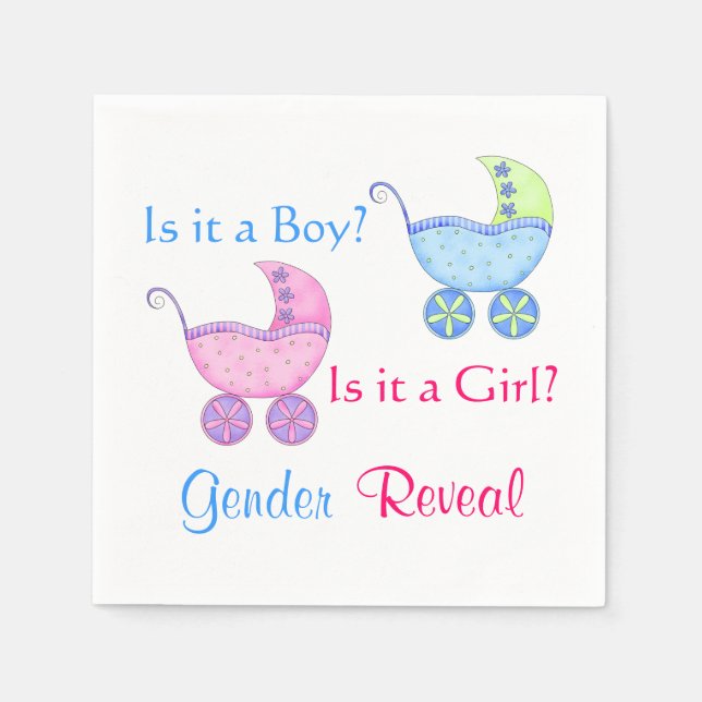 Baby Buggy Rosa Blue Gender Reveal Party Pappersservett (Framsidan)