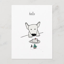 Baby Bull Terrier träffar den första vännen Vykort