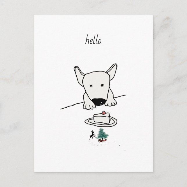 Baby Bull Terrier träffar den första vännen Vykort (Framsida)