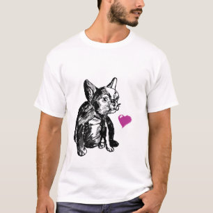 Baby Bulldog Hund Heart Manar Basic T-Shirt, White Tee
