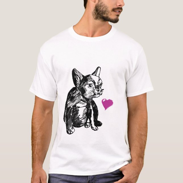 Baby Bulldog Hund Heart Manar Basic T-Shirt, White Tee (Framsida)