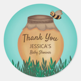 Baby Bumblebee Gul Teal Baby Shower Tackam Kort Runt Klistermärke