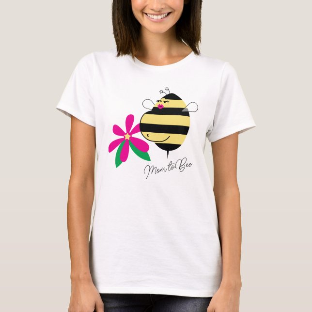 Baby Bump Pink Floral Mom to Bee T Shirt (Framsida)