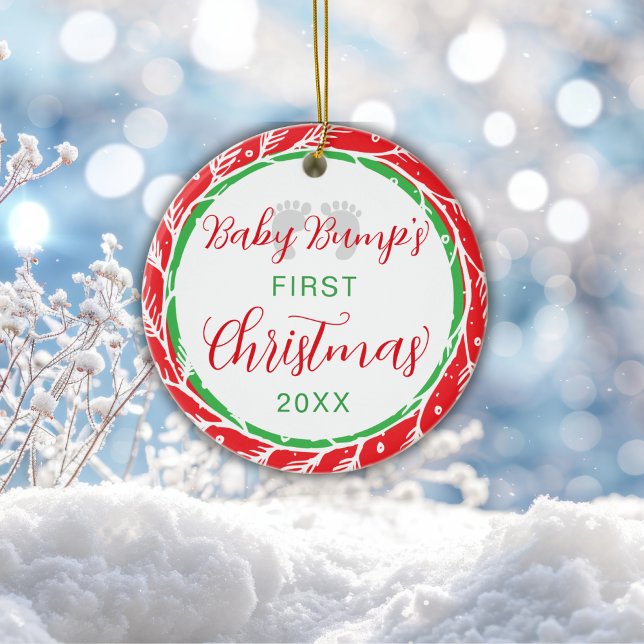 Baby Bump:s första Grönt, Julrött Julgransprydnad Keramik (Skapare uppladdad)