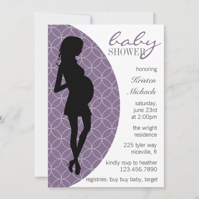 Baby Bump Silhouette Inbjudan [Lila] (Framsida)