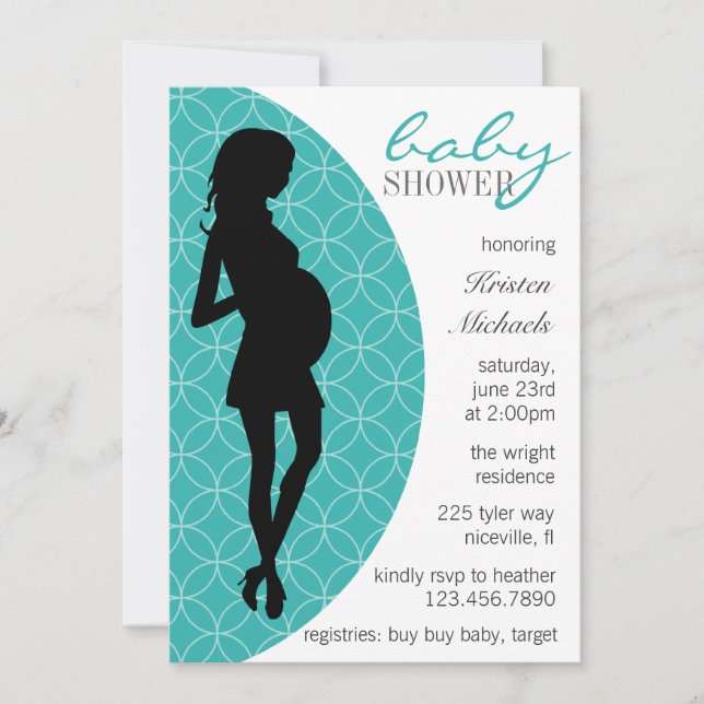 Baby Bump Silhouette Inbjudan [Teal] (Framsida)