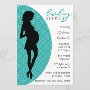 Baby Bump Silhouette Inbjudan [Teal]
