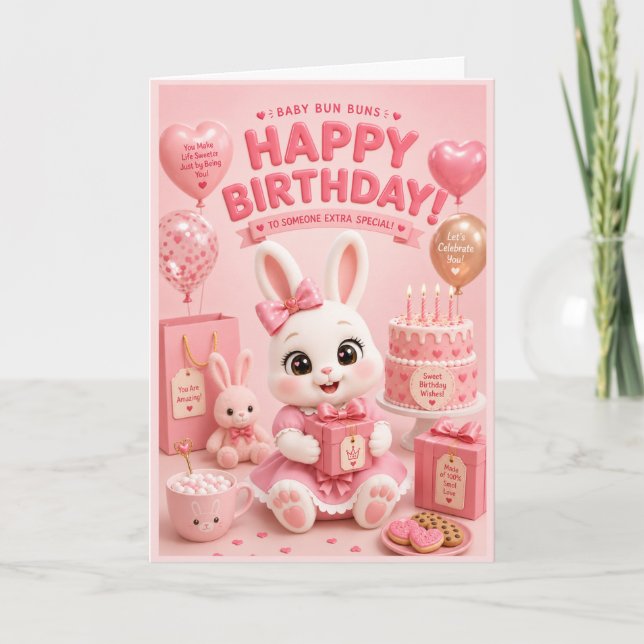 Baby Bun Buns födelsedagskort för flickor med Moch Kort (Framsida)