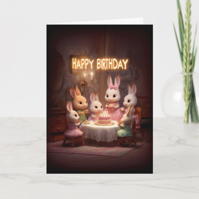 Baby Bunny Birthday Party Cake Candle Celebration Kort (Framsida)