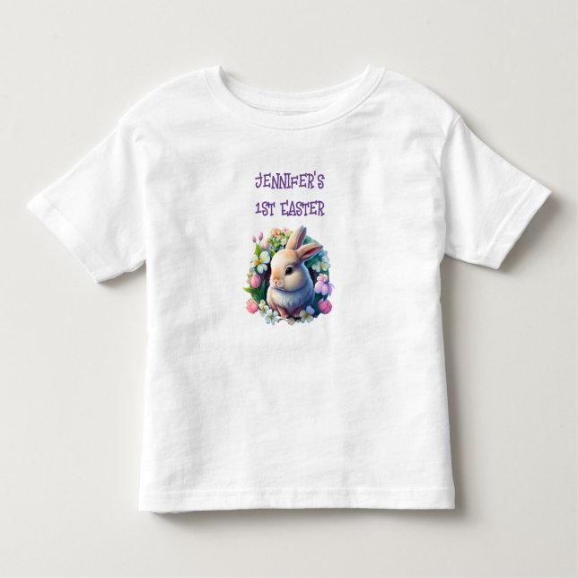 Baby Bunny bland färgrika Vår blommor Påsk T Shirt (Framsida)