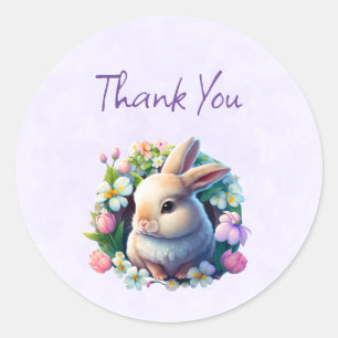 Baby Bunny bland Tack i Colorful Vår blommor Runt Klistermärke