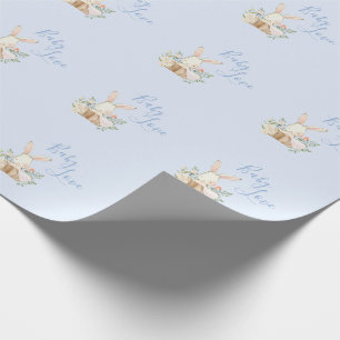 Baby Bunny Boy Blue Script Cute Baby Shower Presentpapper