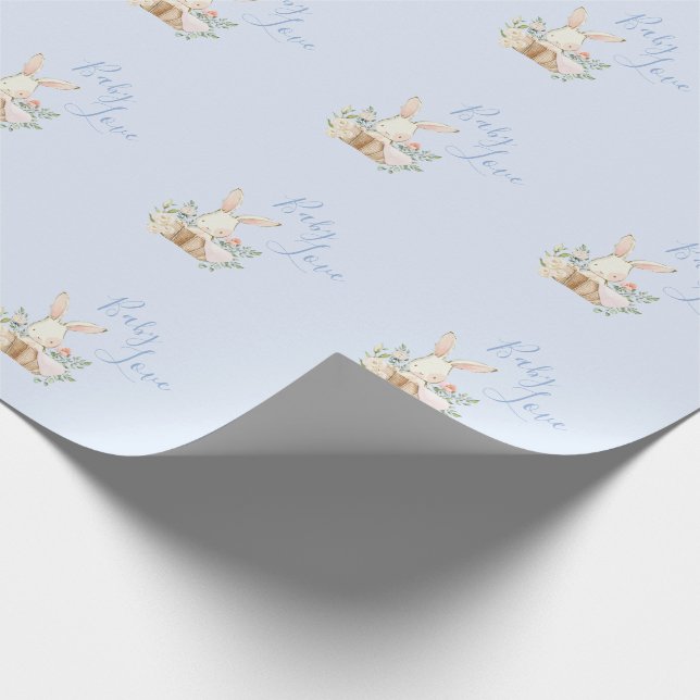 Baby Bunny Boy Blue Script Cute Baby Shower Presentpapper (Hörn)