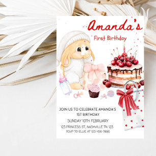 Baby Bunny & Cake Flickans 1-årsfest Inbjudningar