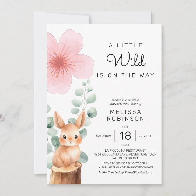 Baby Bunny Cherry Blommar Flower Flicka Shower Inbjudningar (Framsida)