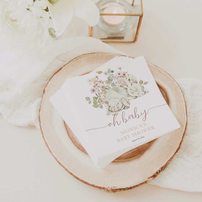 Baby Bunny Det är en tjej Wildblomma Pappersservett (Baby Bunny Napkins)