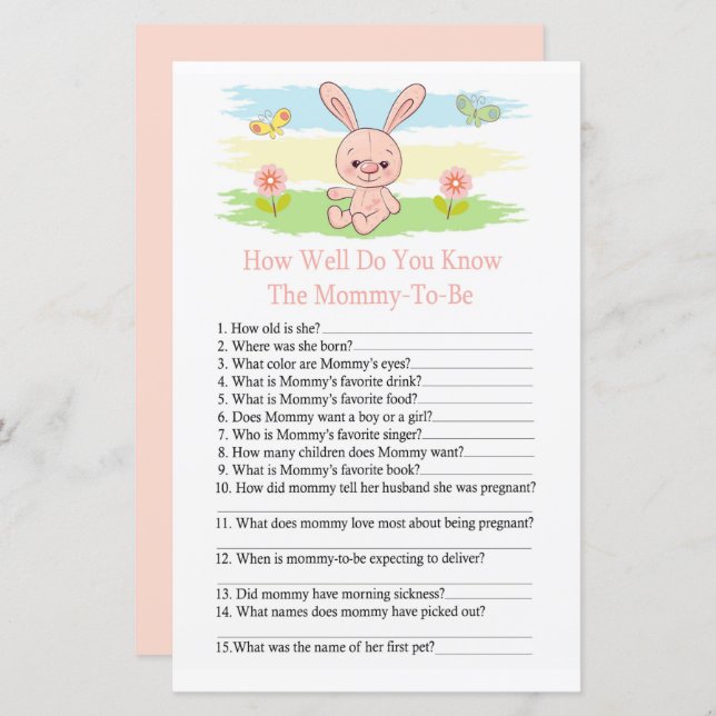 Baby bunny Hur bra vet du om babyduschspel? (Fram/baksida)