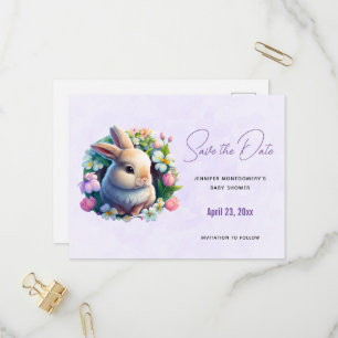 Baby Bunny i Vår blommor Spara datumet Inbjudan Vykort