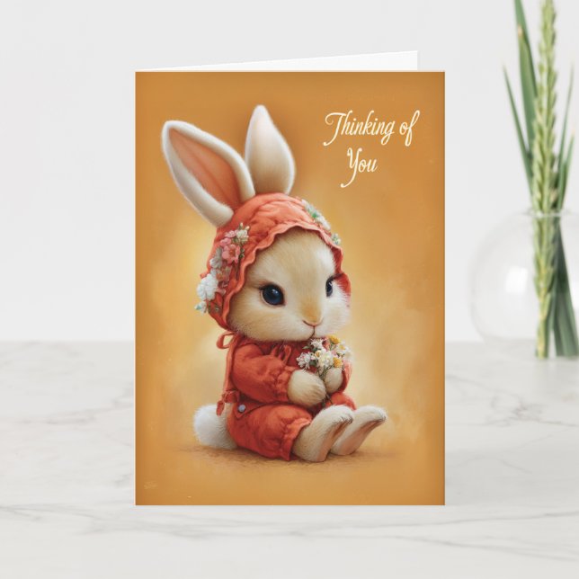 Baby Bunny in Cozy Red Bonnet Thinking of You Kort (Framsida)