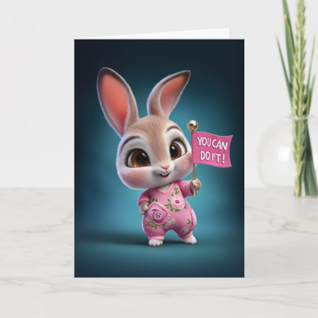 Baby Bunny in Cute Pink Romper Encouragement Kort (Framsida)